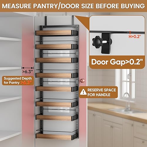 Miniatura 3 de Organizador de despensa de 8 niveles sobre la puerta, 2 en 1 para montaje en pared o estante de especias colgante, estantes de condimentos con cesta