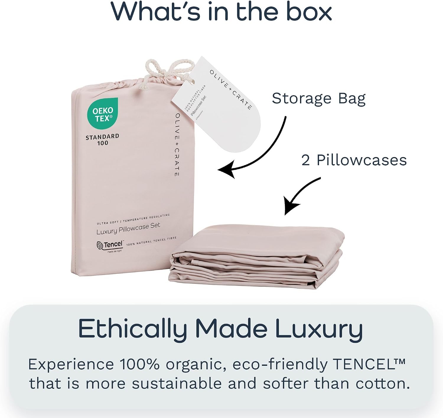 Olive + Crate Tencel Eucalyptus Pillowcases - 100% Tencel Lyocell Cooling Pillow Cases for Hot Sleepers - Hypoallergenic, Moisture-Wicking, Silk Alternative, Vegan - Queen Size Set of 2 [Barely Pink]