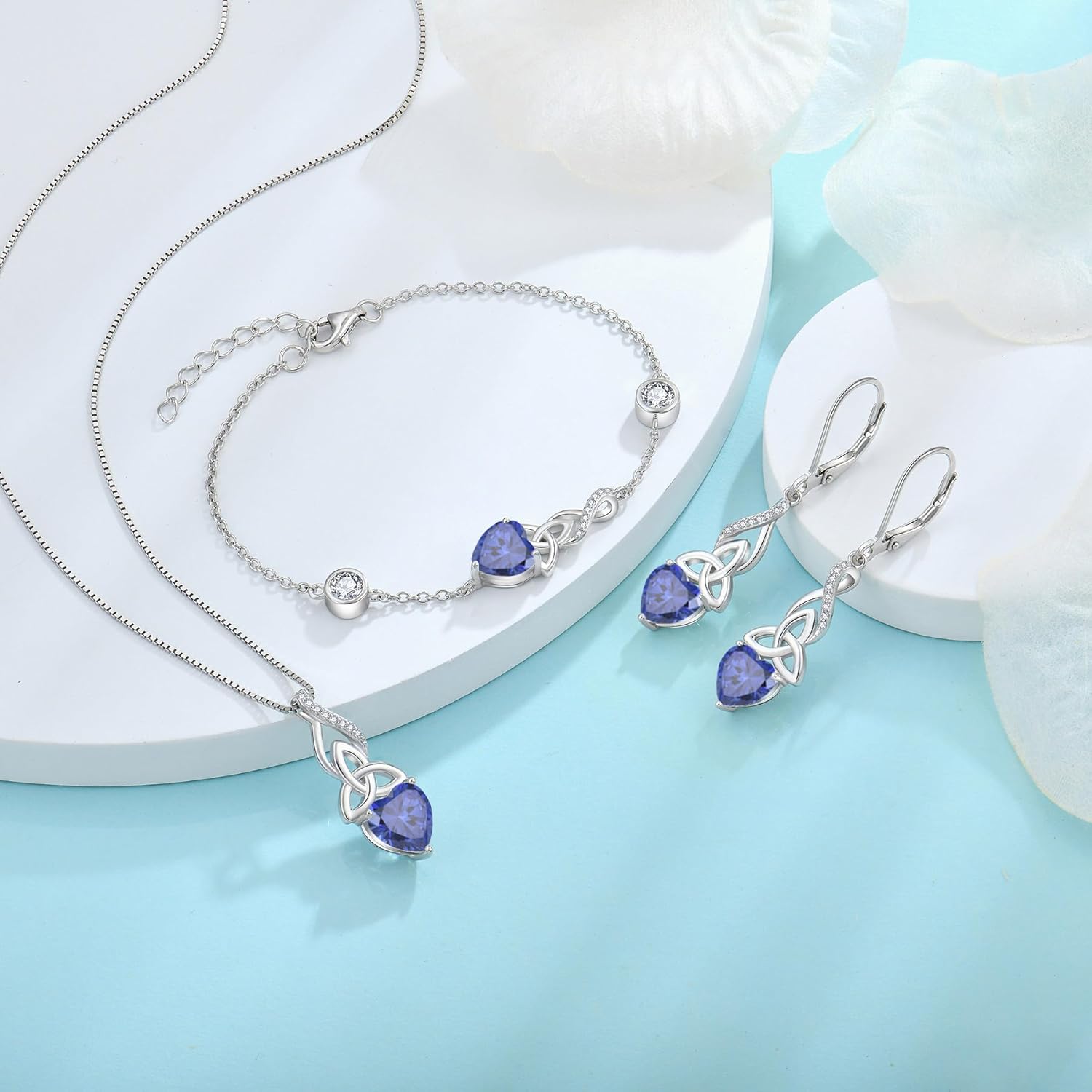 Infinity Celtic Knot Earrings for Women 925 Sterling Silver Dangle Drop Leverback Earirngs with Birthstone Irish Good Luck Jewelry Gifts for Her