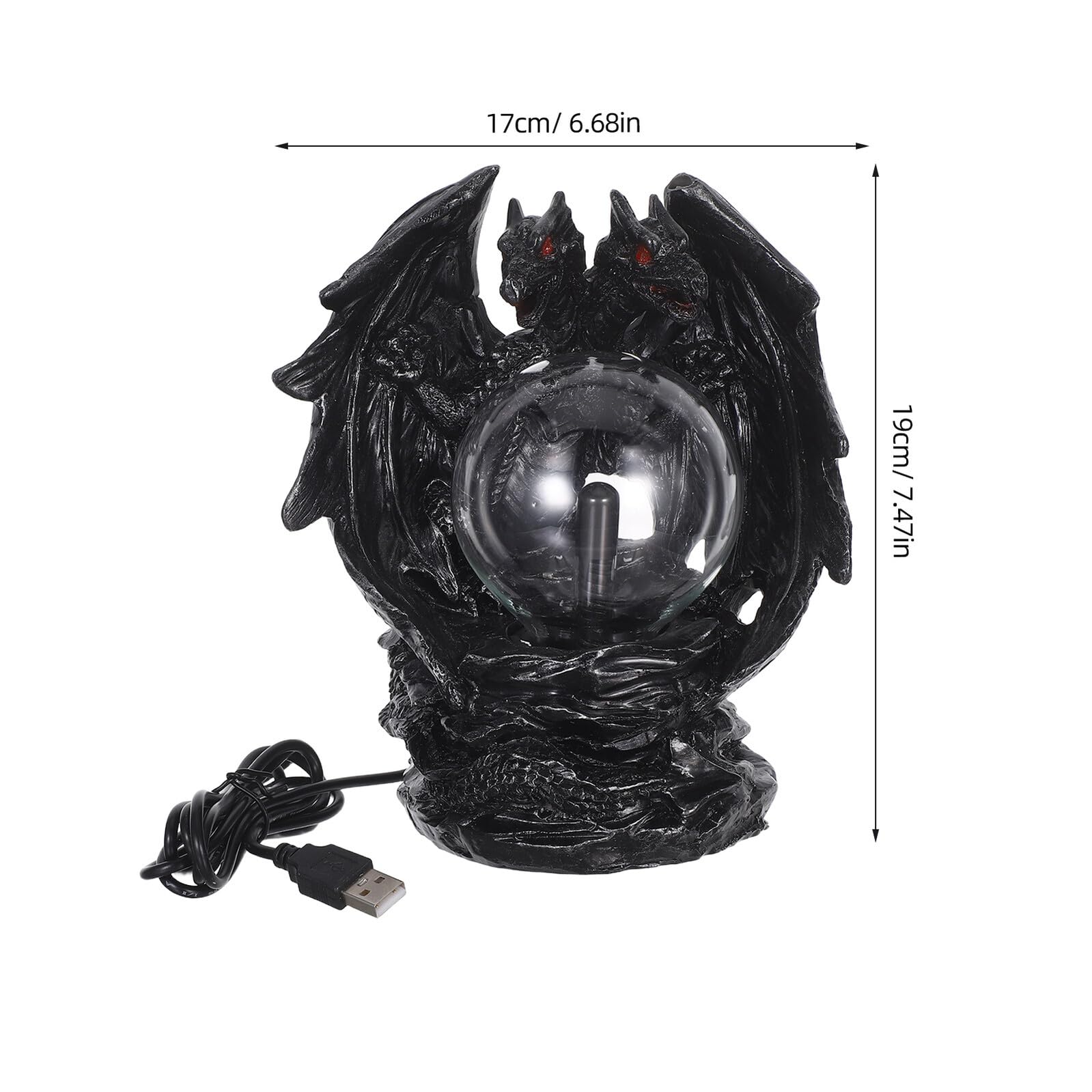 Lampada al Plasma a Forma di Drago Sfera Magica Touch Elettrostatica in Resina Nero con Design Creativo per Decorazione Casa e Festa