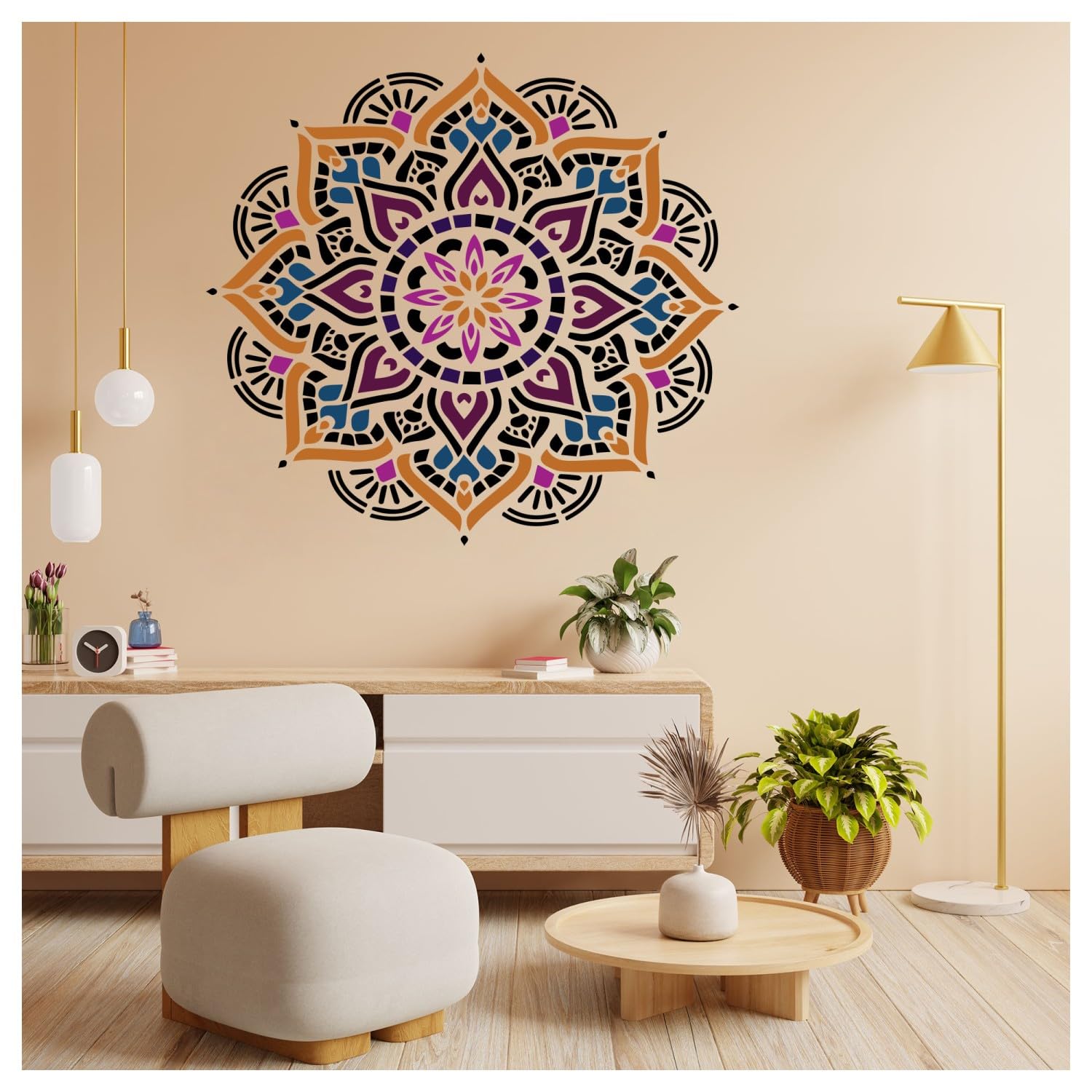 Kayra Decor Mandala Stencils for Wall Painting - Latest Pranayam Design Pack of 1, Sheet Size 12 x 24 inch/Design for Wall Painting 11 x 22 inch.