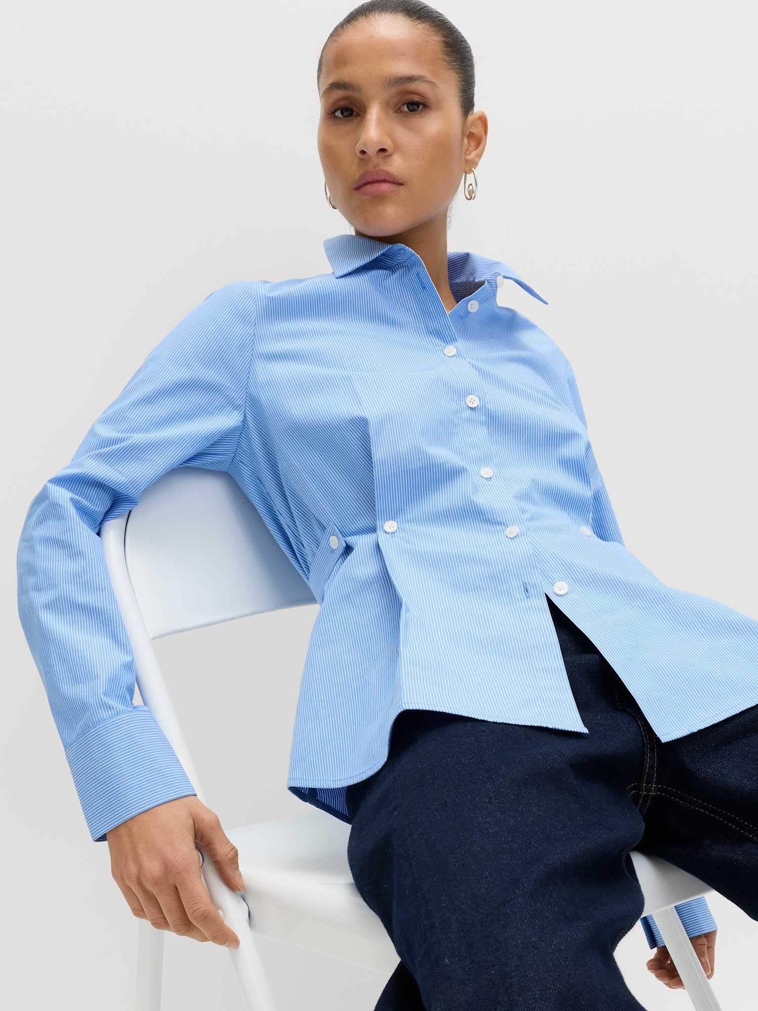 Marks & Spencer Camicia a Righe in Puro Cotone con Dettagli Bottoni