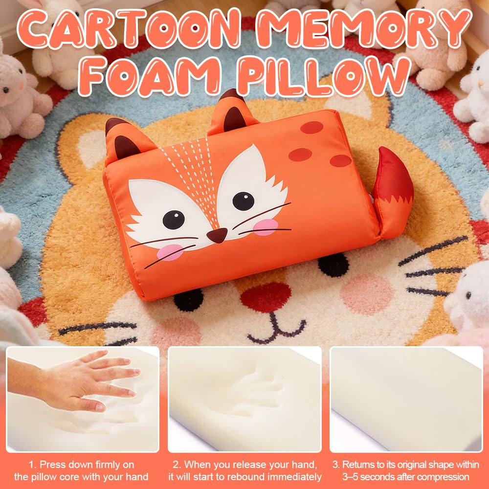 Almohada Infantil, 45 X 27 cm Almohada Bebe con Patrón de Zorro Adorable, Ergonómica Almohada para Bebe, Suave y Transpirable Almohada Niños para El Dormitorio de Los Niños
