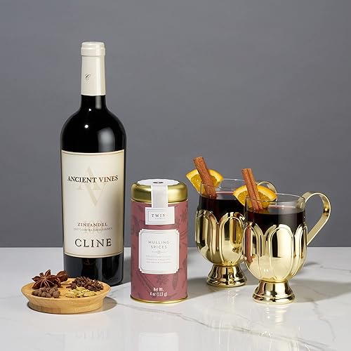 Miniatura 2 de Twine Copa de vino caliente para toddies calientes y cócteles, taza de vidrio transparente con mango de acero inoxidable chapado en oro, 12 onzas,