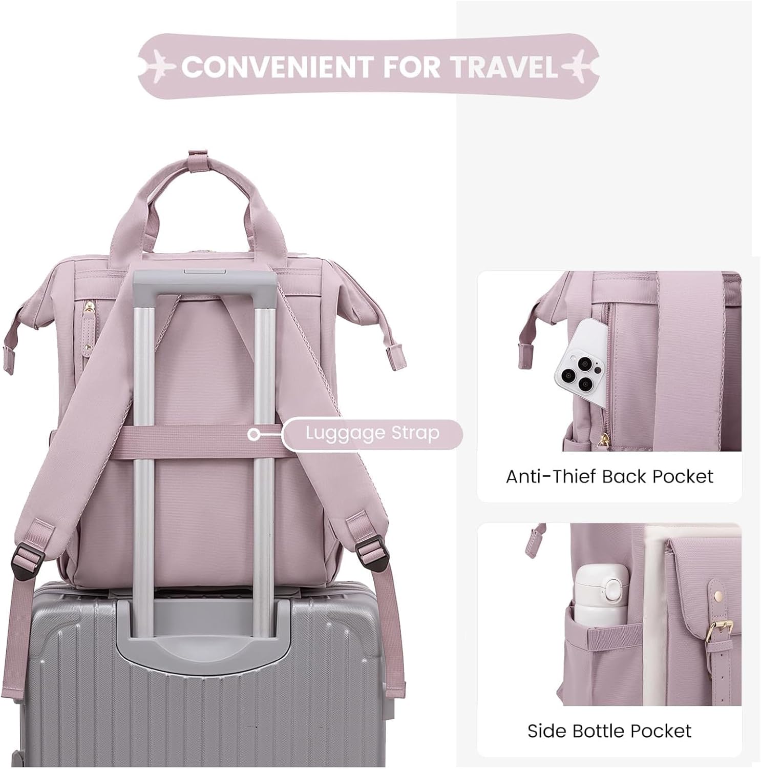 LOVEVOOK Laptop Backpack for Women, Teacher Nurse Bag Work Travel Computer Backpacks Purse,Water Resistant Daypack,Purple Beige 15.6in - Image 3