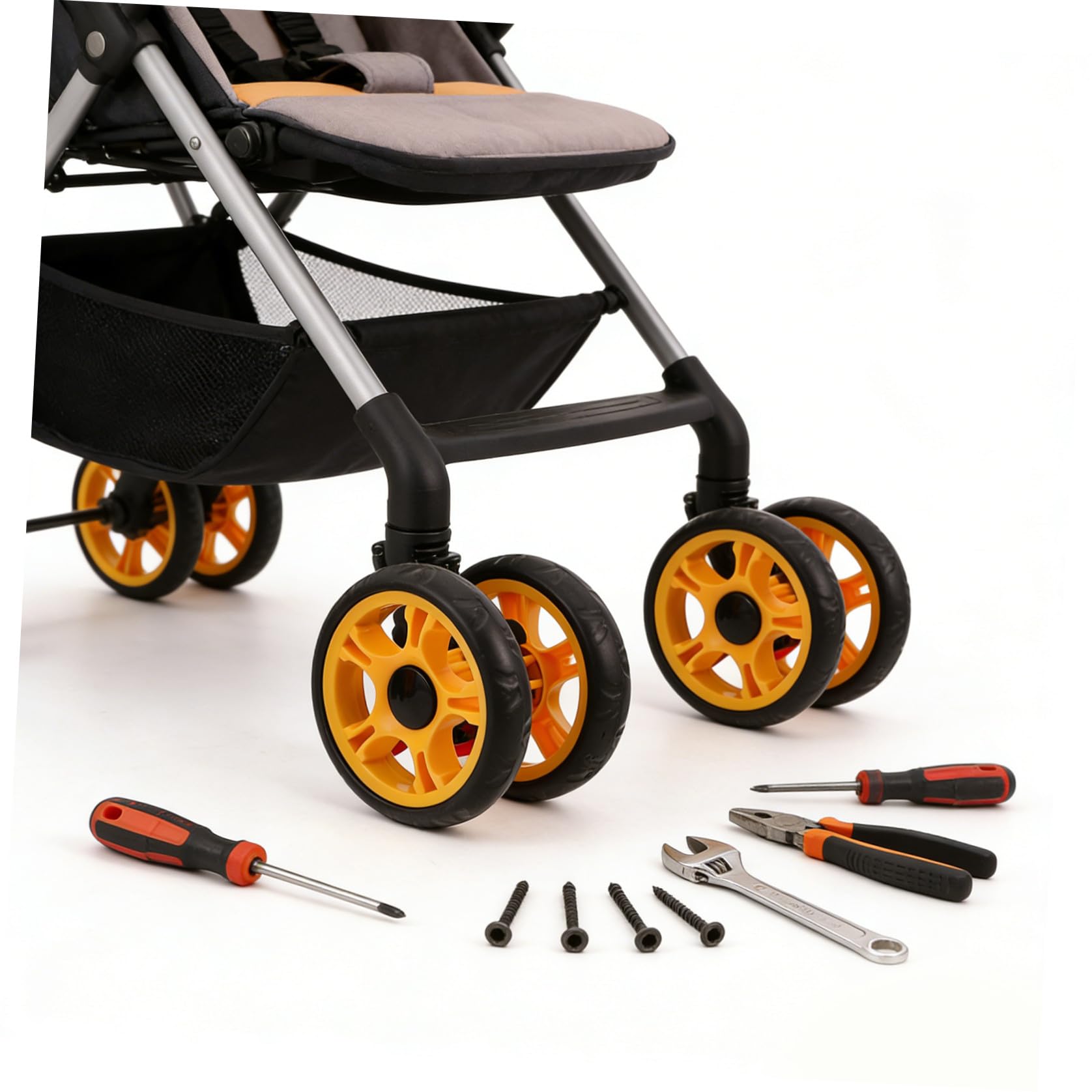 4 Piezas Ruedas de Plástico para Cochecito Infantil con Absorción de Impactos y Reducción de Vibraciones, Ruedas Delanteras Negras para Carrito de Ñiño