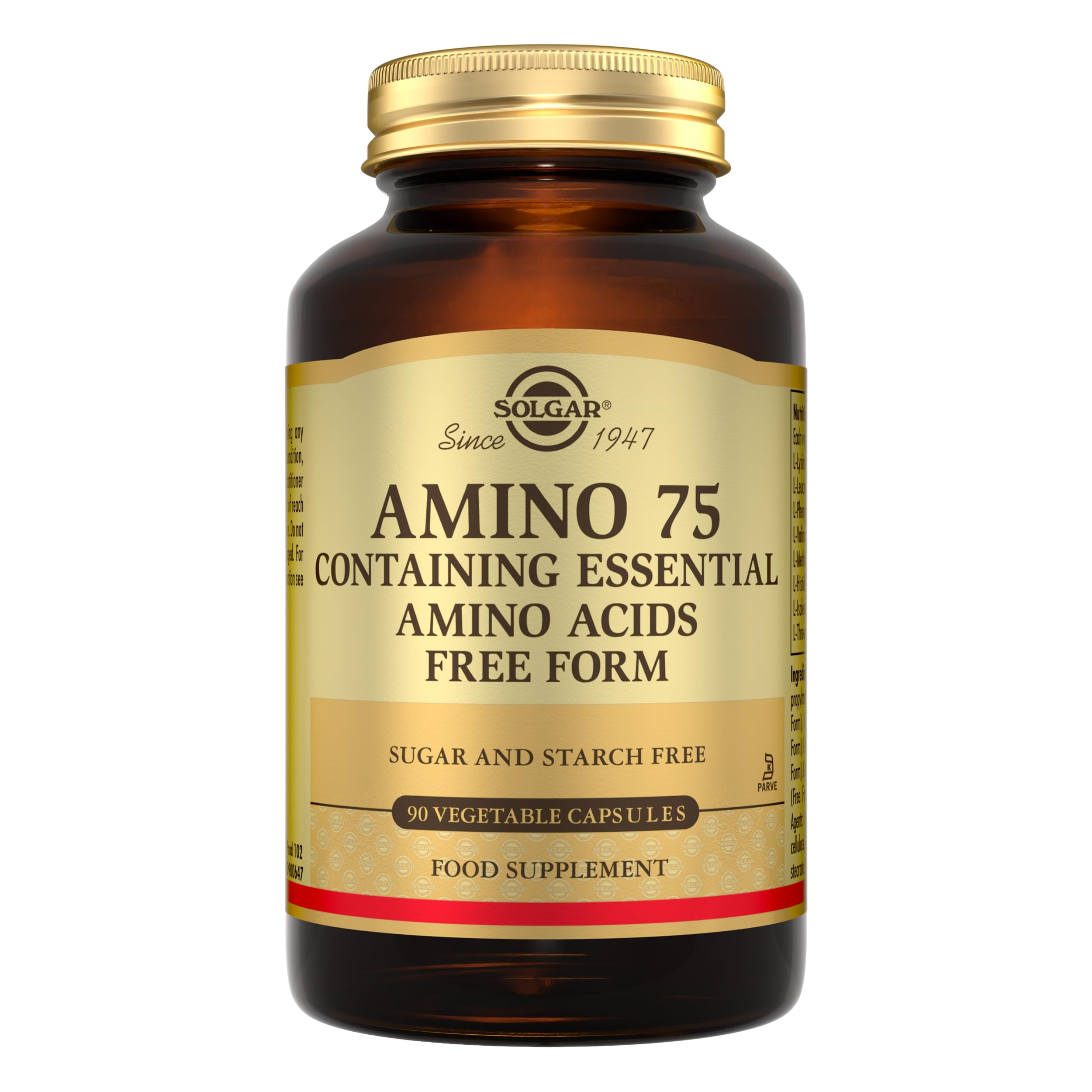 Solgar Amino 75 Essential Acid Vegetable Capsules - Pack of 90-8 Aminos Complex - for Metabolic Processes - Easy to Digest - Vegan