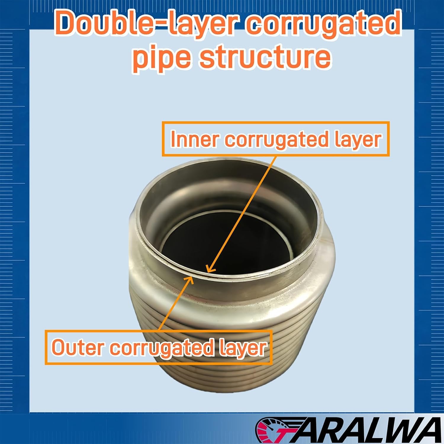 Universal Braided Exhaust Flexible Pipe-Stainless Steel with Nipple(2.5 Inch x 8 Inch w/Ends 12 Inch) for Automotive Repair,2PCS,D812AA