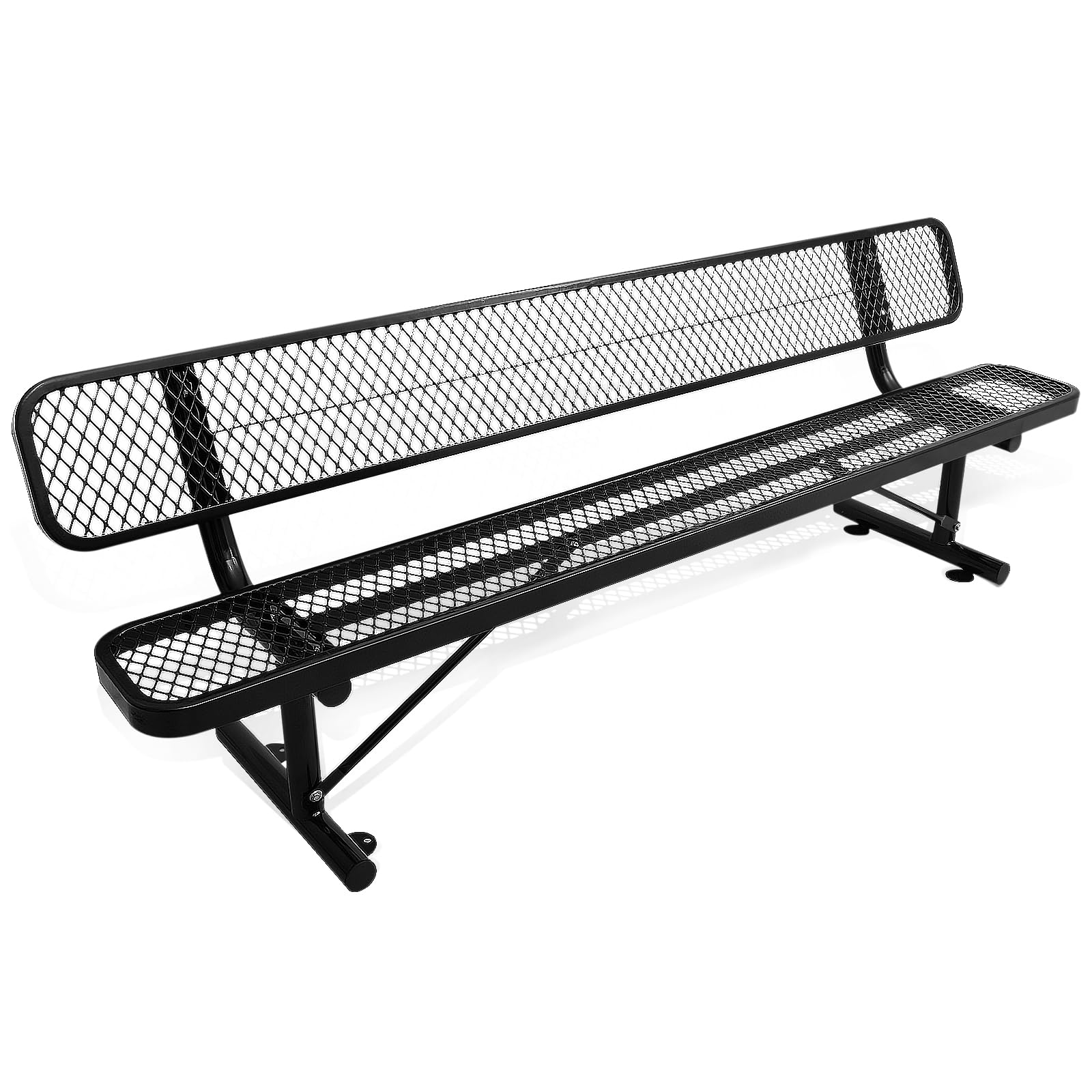 8FT Heavy Duty Park Bench with Back Portable Frame, Outdoor Metal Park Bench with Backrest, Steel Mesh Outdoor Bench for Garden, Lawn, Patio, Porch,