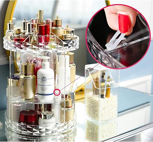Miniatura 2 de CONHENCI Organizador de maquillaje acrílico giratorio de 360 grados de gran capacidad, 5 capas, ajustable, soporte de almacenamiento cosmético,