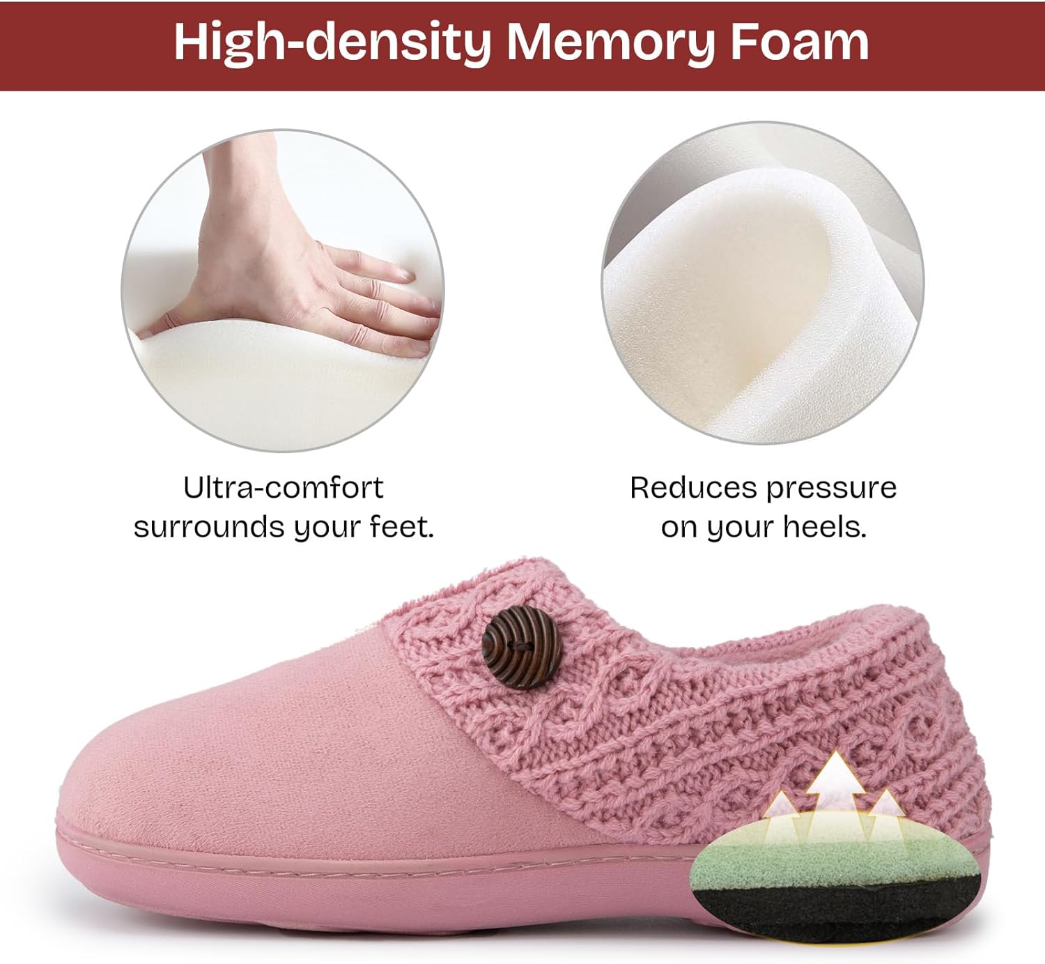 EverFoams Women's Microsuede Slippers Warm Comfy Memory Foam Indoor House Shoes with Knit Collar - Image 4