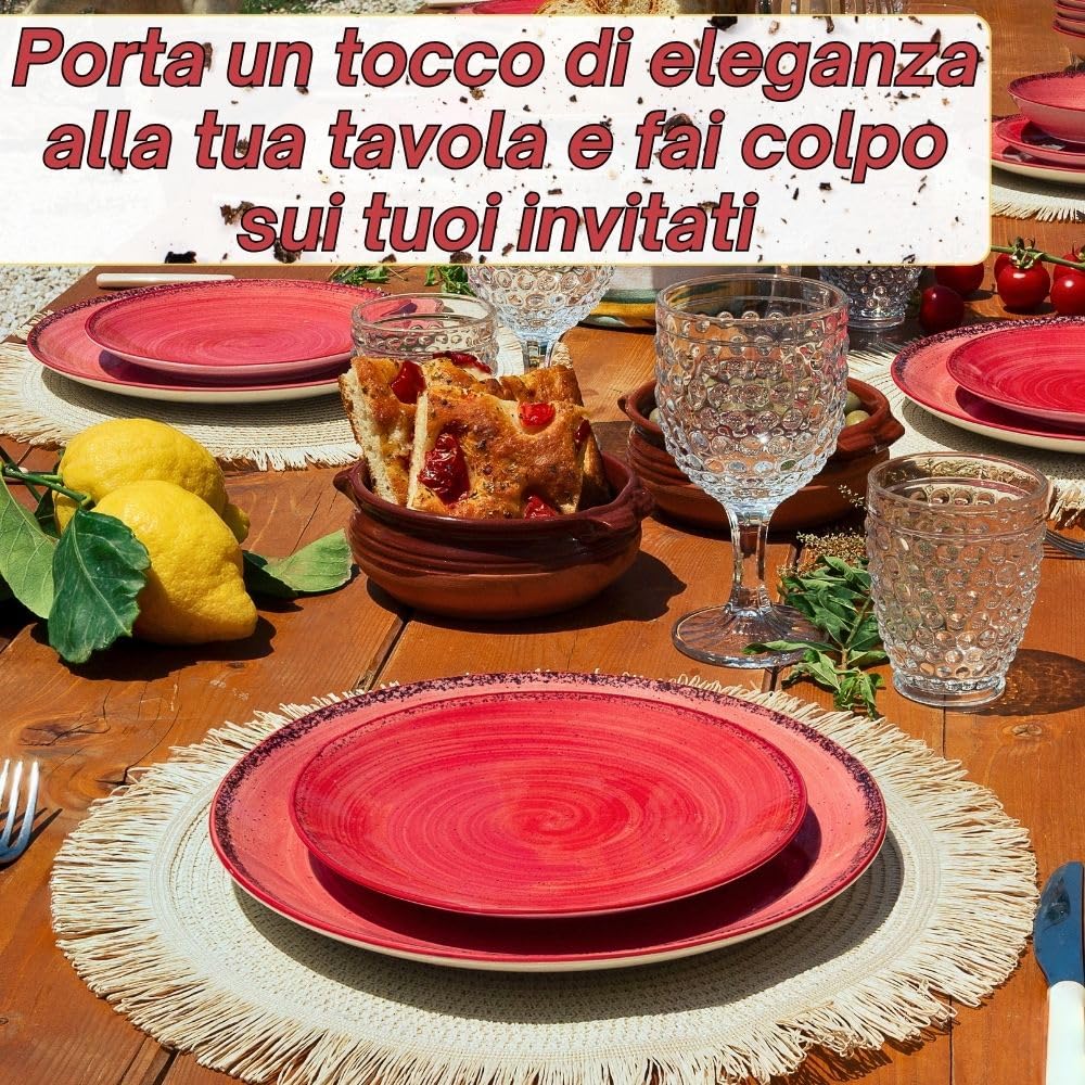 NAMAI - Servizio Piatti 6 Persone, 18 Pezzi, Porcellana Resistente, Adatti in Lavastoviglie e Microonde, Colori Vivaci, Set Piatti 18 Pezzi, Idea Regalo (Pepper Red)
