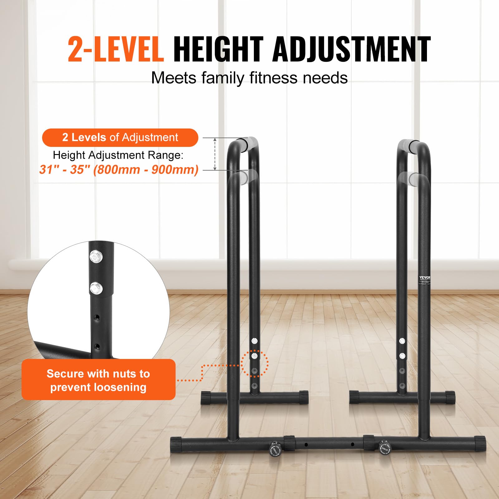 VEVOR Barre à Dips Capacité de Charge 200 kg, Barres Parallèles Très Résistante avec Hauteur Réglable, Station de Dips en Tube d'Acier pour l'Entraînement de Force, Fitness, Musculation, Gym, Maison