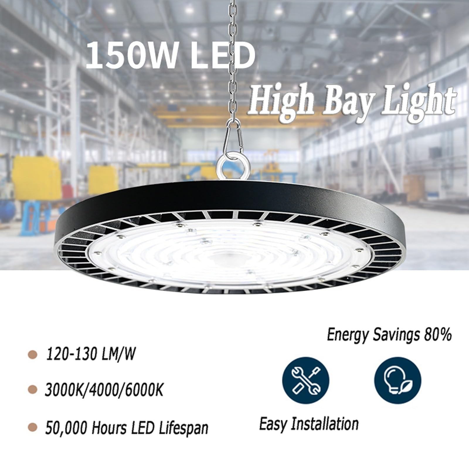 Value 20-Pack 150W UFO High Bay Shop Light 6000K 19 500LM High Bay LED Factory Lights Replaces 800W — view 2