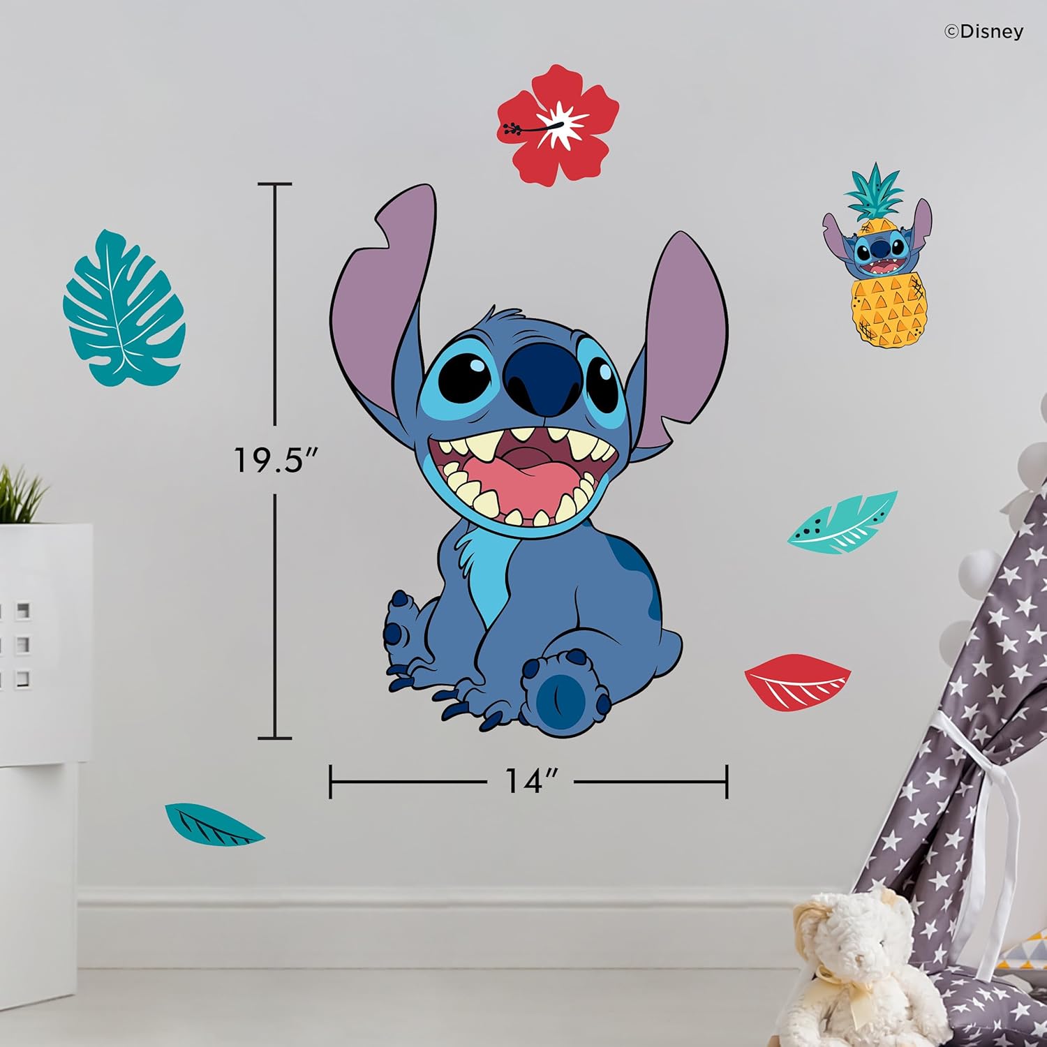 Disney Lilo and Stitch Wall Decals - 20" Stitch Wall Vinyl Stickers Bedroom Decorations - Peel and Stick Room Decor Official Licensed Disney Decor