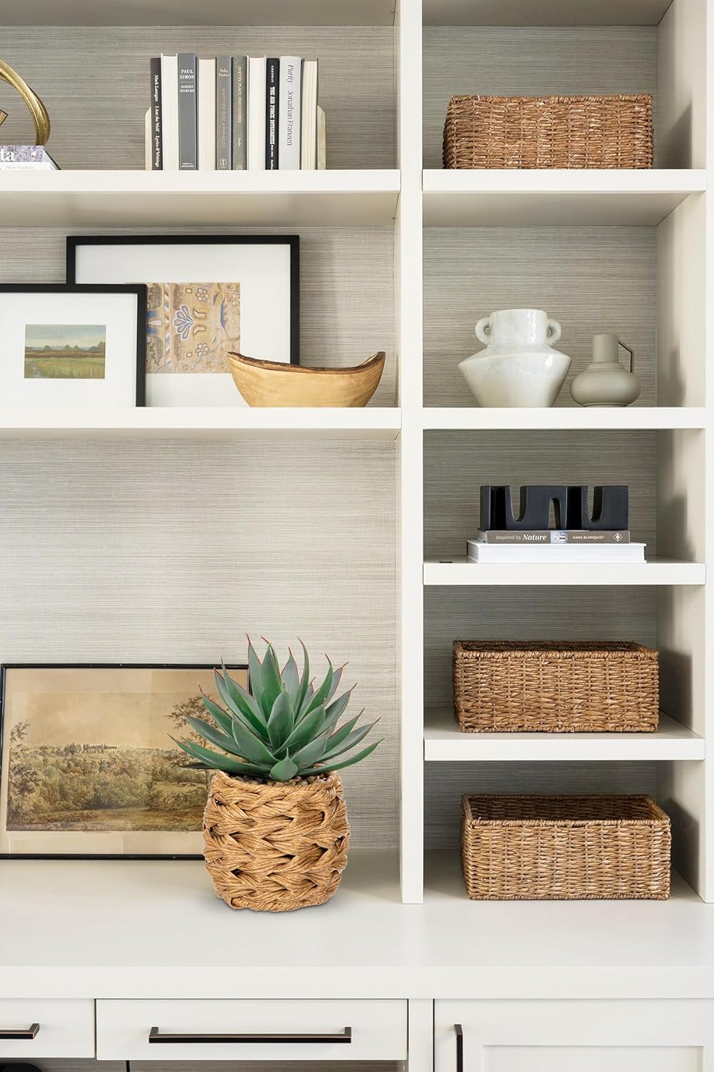 Briful Succulents Plants Artificial for Home Decor, Realistic Potted Fake Agave Plant in Wicker Basket, Cute Aloe Maguey Faux Plant, Shelf Tables Decor, Modern Farmhouse Home Decorations - Image 5