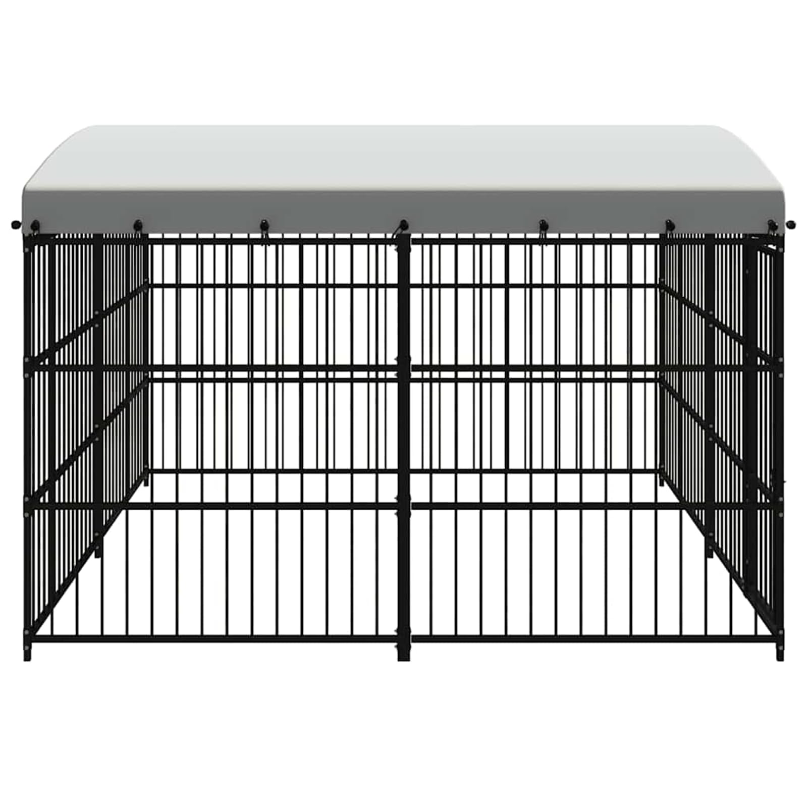 Recinto per Cani Esterno 3x3x2.1 m, Nero, Acciaio Verniciato a Polvere, Tetto in Polietilene, Cancello con Serratura, Cuccia Sicura per Cani, Facile Montaggio