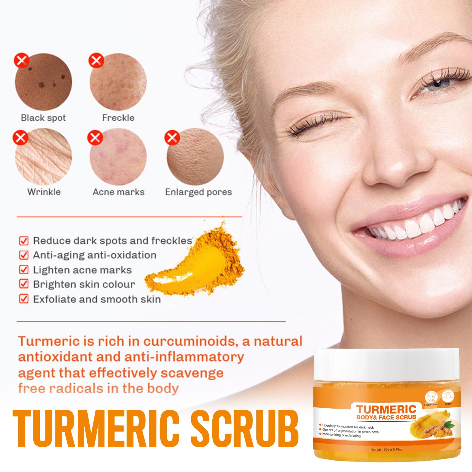 Turmeric Scrub for Face & Body, Brightening Body Scrub Exfoliator & Organic Body Exfoliator, Pore Minimizer - Image 3