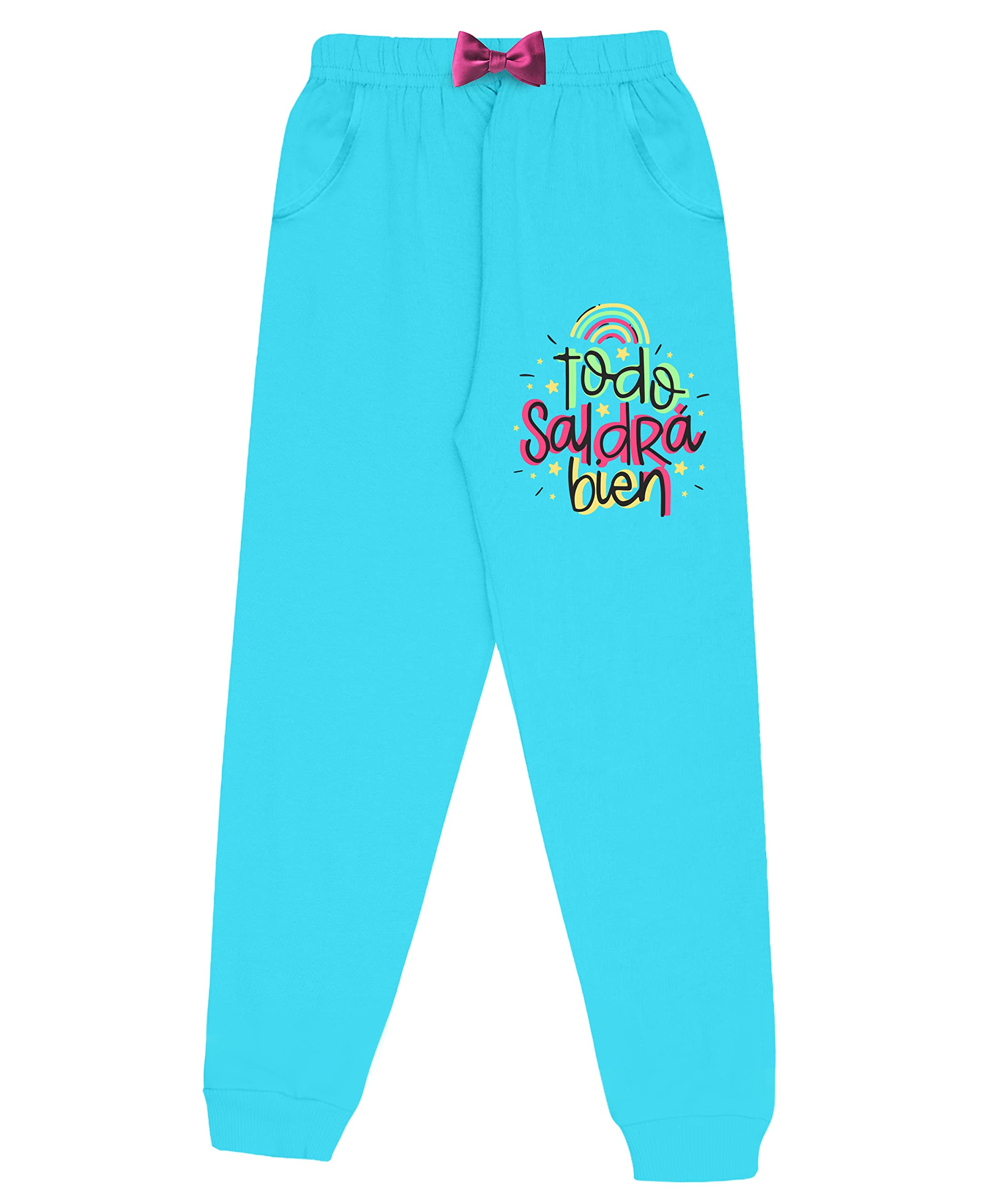 KYDA KIDS® Trainingshose für Mädchen, 100 % Baumwolle, bedruckt, mit Tasche, mehrfarbig, 2 Stück