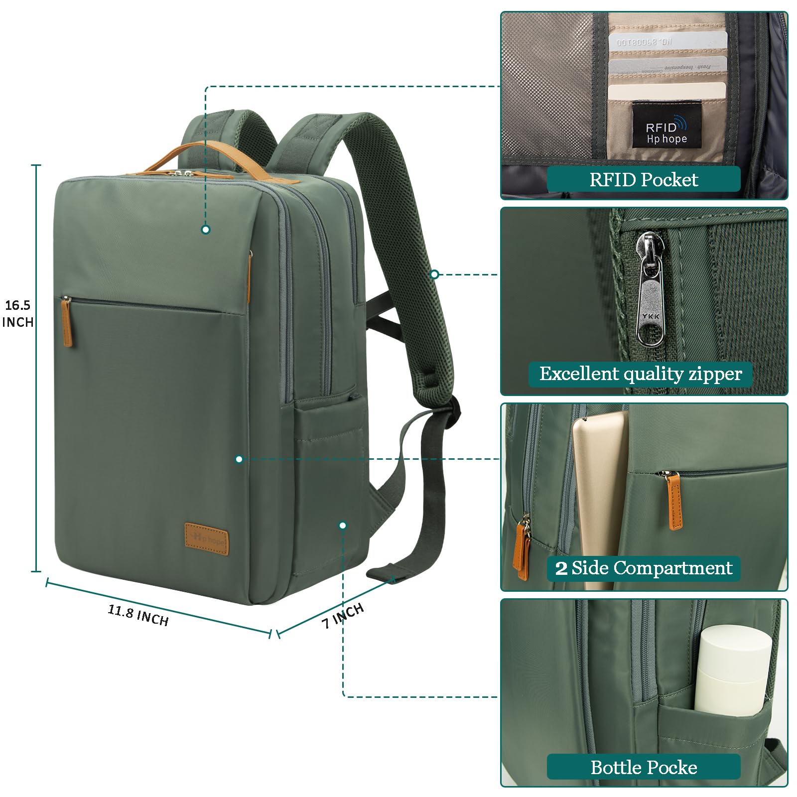 Hp hope Zaino da lavoro per uomo, zaino impermeabile da donna per zaino da scuola per laptop da 15,6 inch con porta di ricarica USB, zainetto antifurto da 22 litri per viaggi di lavoro, escursioni