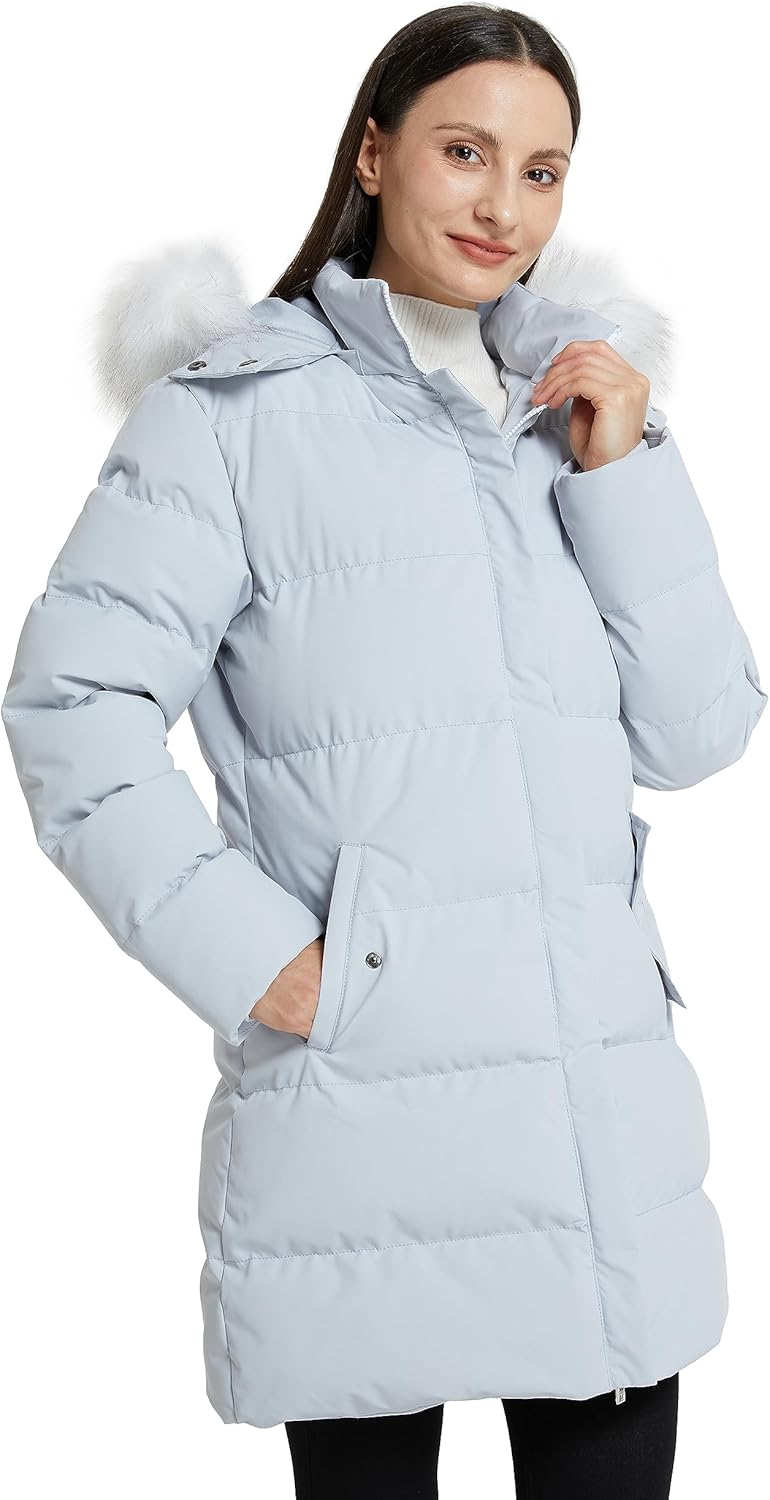 WenVen Women's Winter Thicken Puffer Coat Warm Jacket with Faux Fur Removable Hood Medium Light Blue