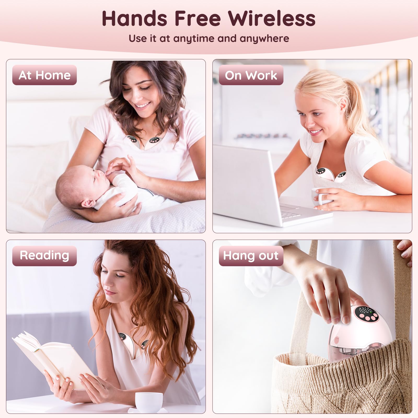 2Pack Hands Free Breast Pump - Wearable Breast Pumps with 4 Modes 12 Levels, Portable Breast Pumping for Work Travel Night with Leak-Proof DoubleFit Flange, Ideal for Breast Pump