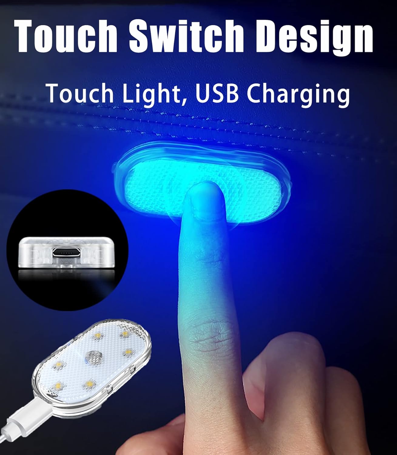 XIRUJNFD USB Charging Touch Sensor Led Light, Led Touch Light, Car Led Lights Interior, Car Lighting, Car Lamp Car Interior Led Lights, Night Light for Car (White,10PCS)