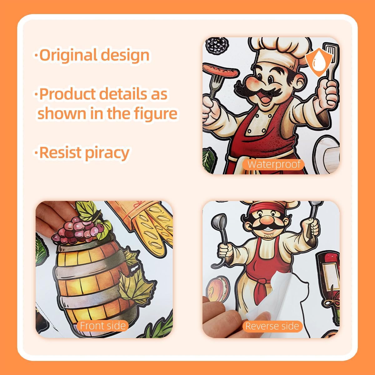 4 Sheets Cute Fat Chef Kitchen Decor Wall Stickers Removable Fridge Wall Decals Baking Wall Murals Peel and Stick Vinyl Kitchen Cabinet Decals Home Decorations