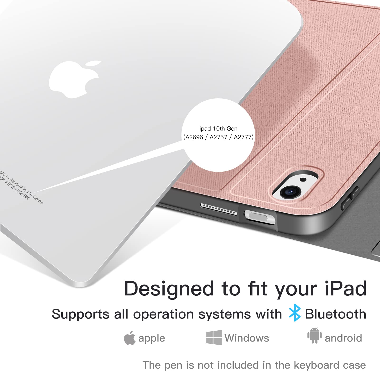 WERNURPAI iPad 10th Generation Keyboard Case 10.9inch 2022, Backlit Keyboard Case for ipad 10th Gen A2696/A2757/A2777 Detachable Bluetooth Keyboard Case with Pencil Holder Rose Gold