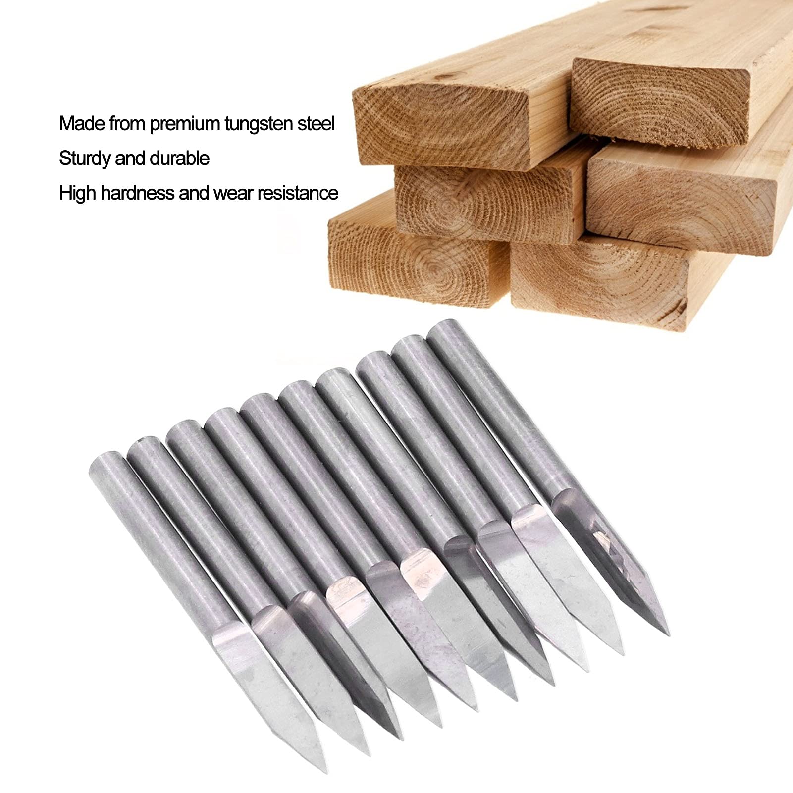 10 piezas de fresas de grabado en acero de tungsteno, fresas en V para router CNC con alta dureza y resistencia al desgaste, fresa en forma de V para madera, plástico, fibra de (0,2 mm)
