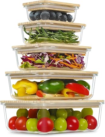 Urban Green Glass Containers with Bamboo Lids, Meal Prep Glass