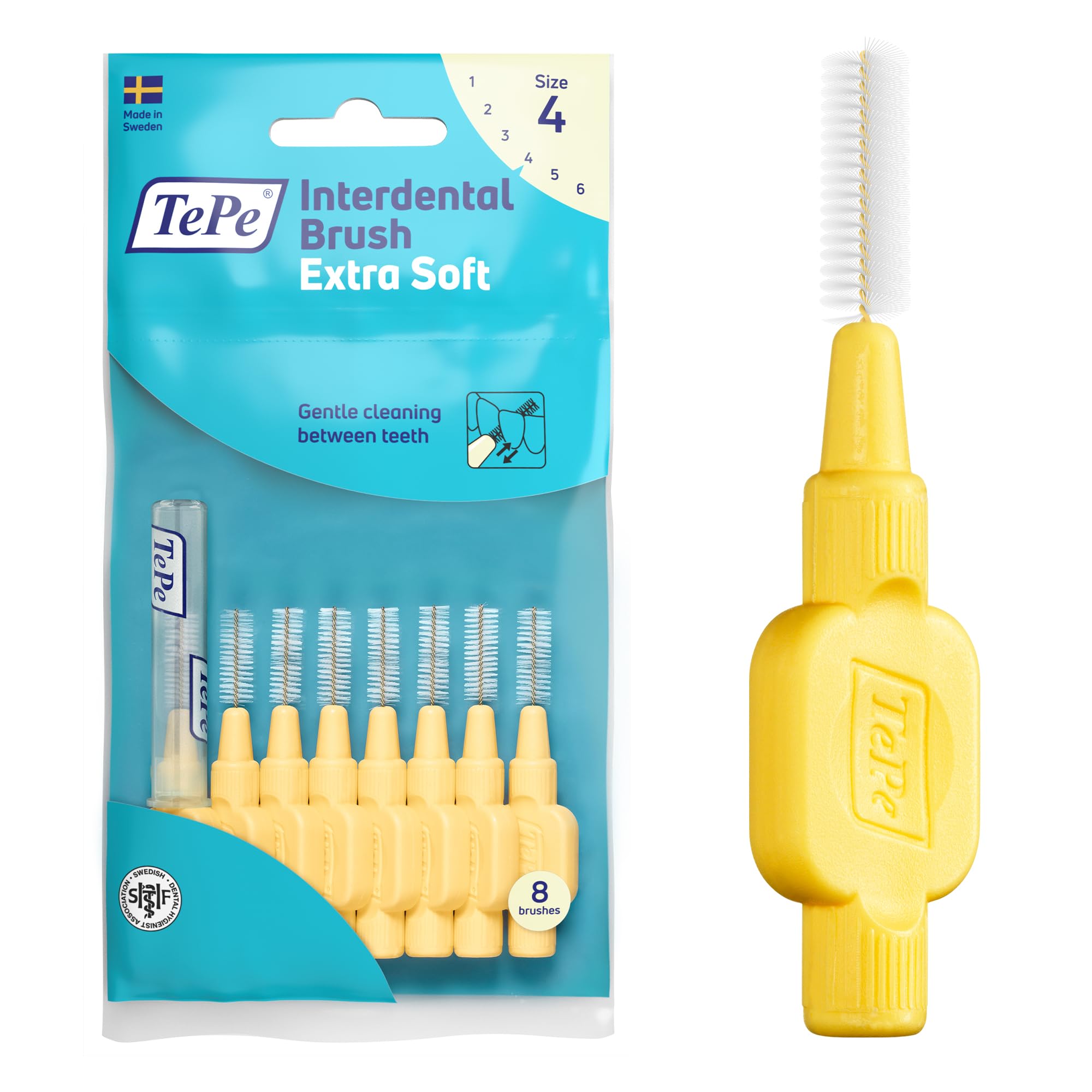 TePe Interdental Brush, Extra Soft, Yellow, 0.7mm/ISO 4, 8pcs