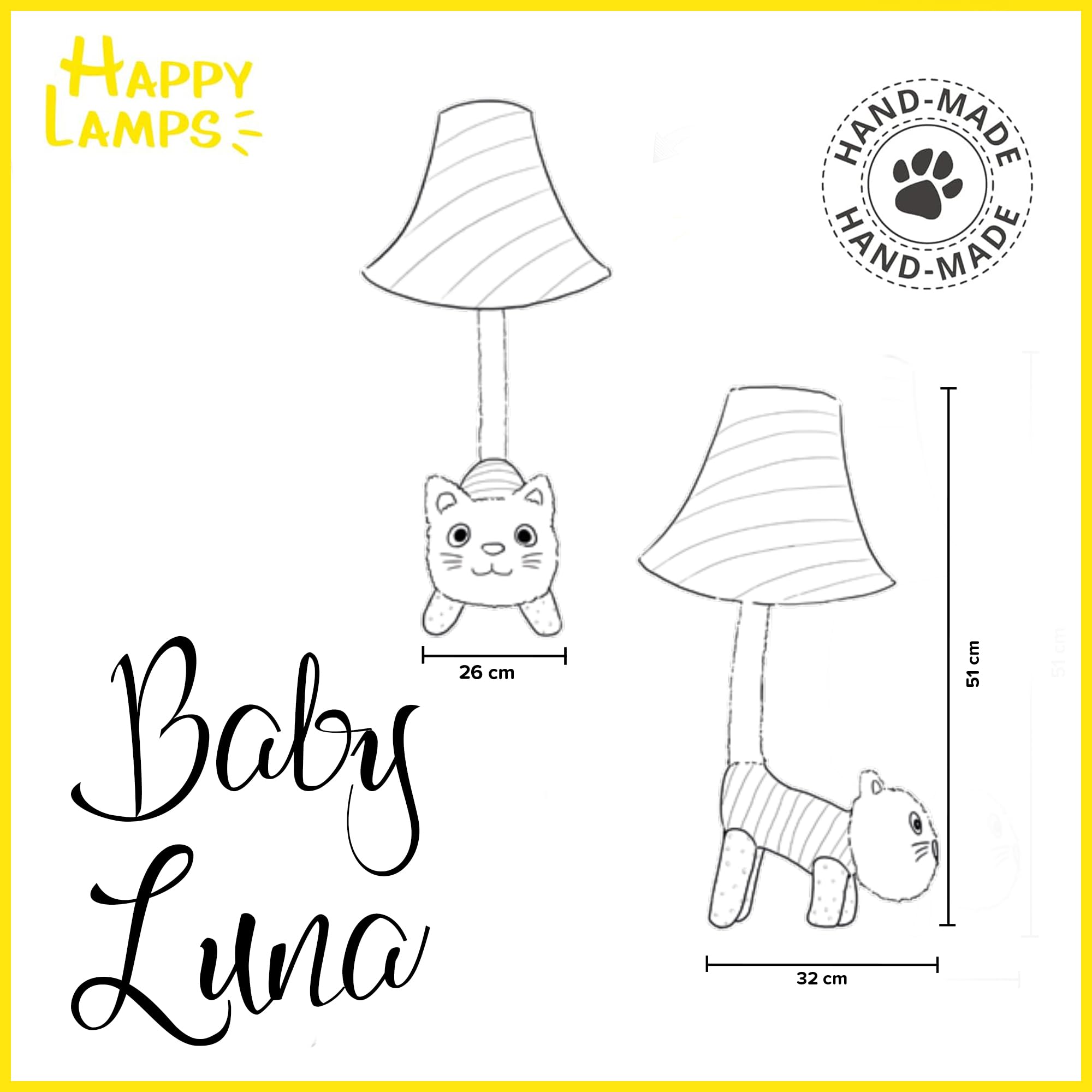 Happy Lamps Baby Luna Katze LED-Tischlampe 48 cm, Kinderzimmer Deko | handgefertigt, kindersicher, ideal fürs Kinderzimmer, Geschenkidee