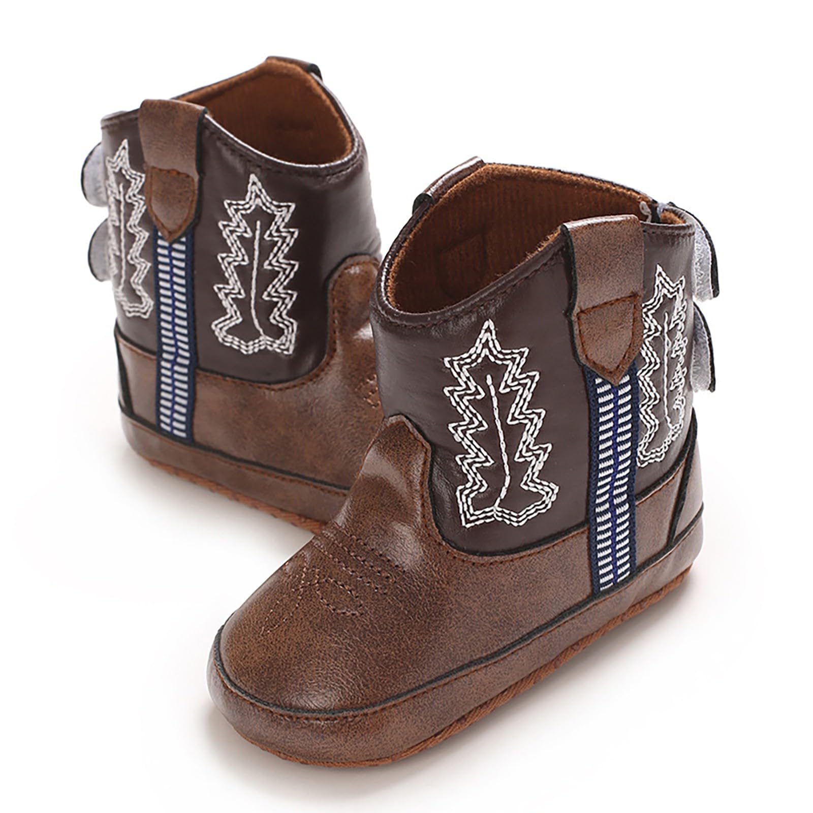 Generisch Bottes western en cuir bottes de cowboy bottines semelle souple chaussures antidérapantes pour bébé fille garçon nouveau-né Noël bébé 80