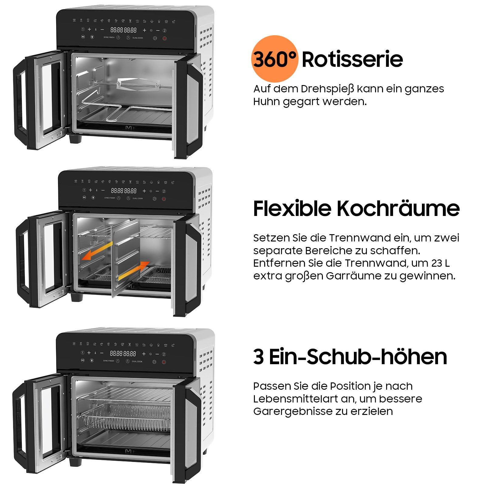 iceagle Friggitrice ad Aria 23L Doppia Zona – XXL Airfryer Forno con Porta Francese | Friggitrice Senza Olio, 15 Programmi, 2200 W, 12 Accessori, Separatore Rimovibile per Cotture Flessibili, 50-200℃
