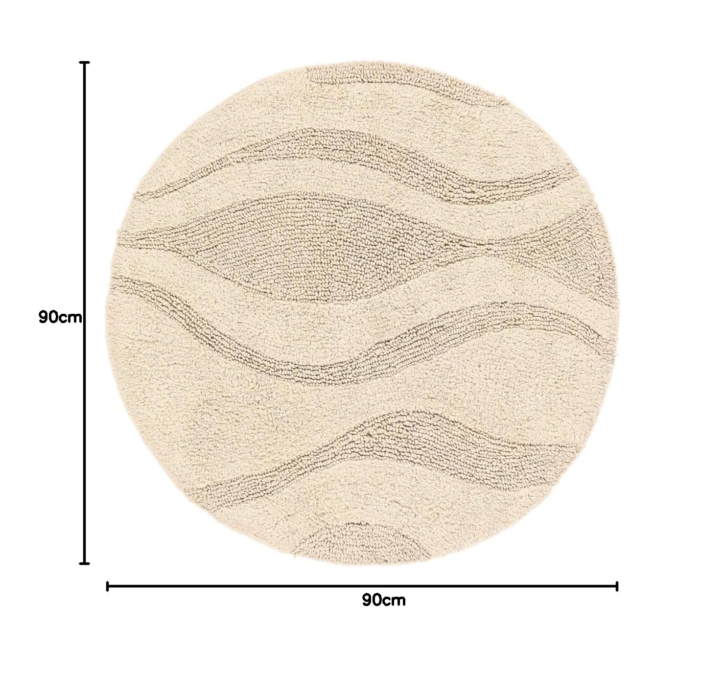 RugVista Breeze Tappetino da bagno, Rotonda, Ø 90 cm, Bianco crema Beige | Moderni, Pelo medio, Lavabile in lavatrice, Oeko-Tex 100, Antiscivolo, Bagno
