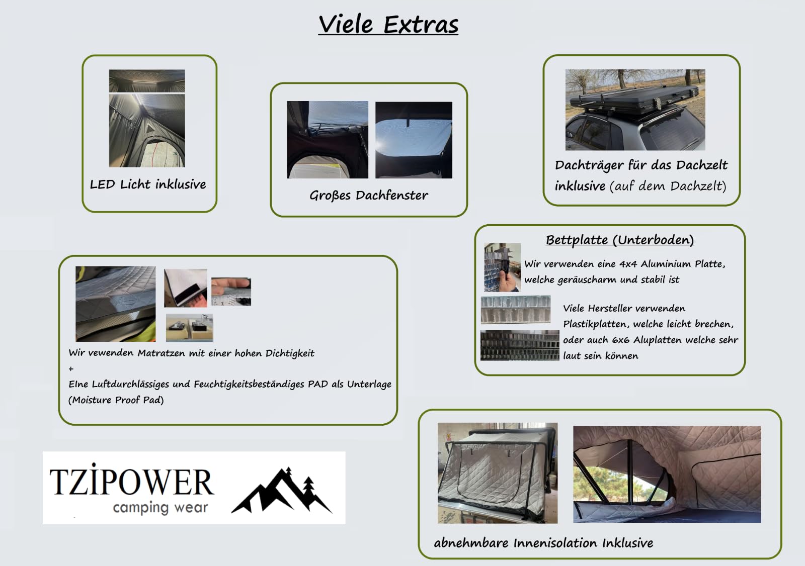 Tienda de campaña para techo de coche, aluminio, 2 tamaños, 5 personas, color gris y negro, LED, opt. toldo o toldo (gris/negro, 190 x 210 x 110 cm, solo tienda de techo)