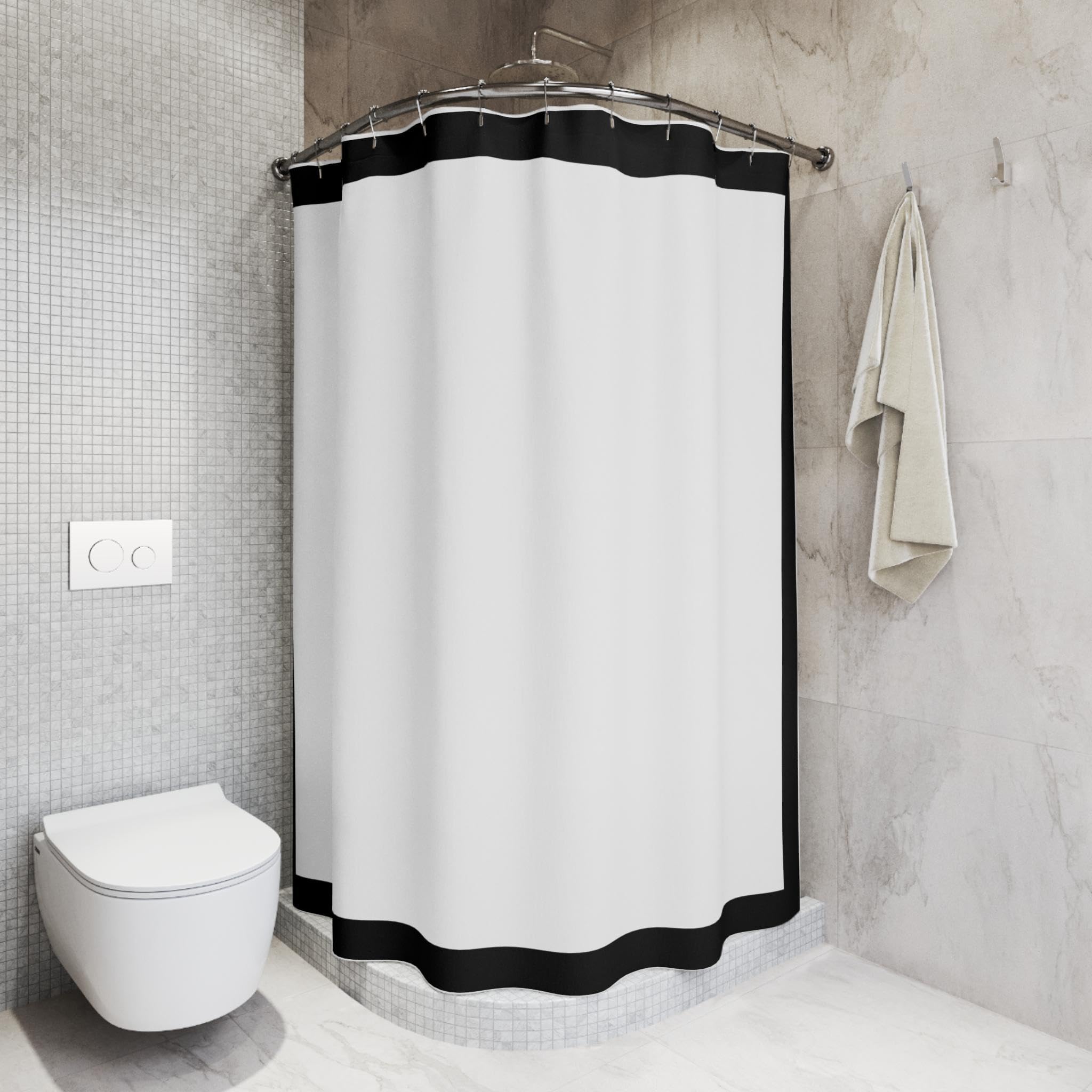 Rideau de douche lavable avec bordure noire, résistant à la moisissure, idéal pour salle de bain, baignoire, imperméable, durable, facile à nettoyer, design élégant