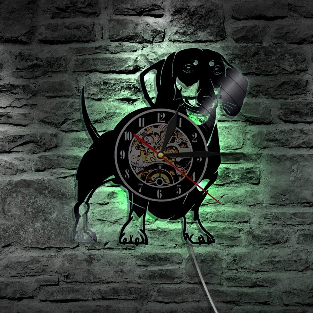 Bassotto cane parete vinile illuminazione da parete a led lampada da record LP vintage luci a LED fatte a mano arte decorativa regalo per amante dei cani regali per la festa della mamma orologi da p