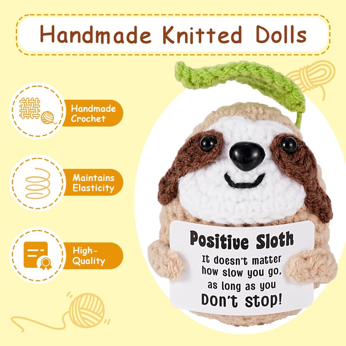 Gifts for Him Her, Positive Crochet Animals,Card Conten: Positive Sloth, It Doesn't Matter How Slow You Go, As Long As You Don't Stop! Encouragement Gifts for Women Men