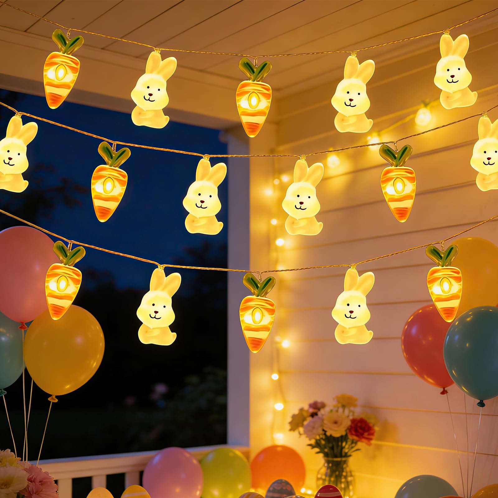 Meyyui Yellow Easter Fairy Lights, 6.6Ft 20 Led Easter Bunny Carrot String Lights Battery Operated, Easters Decorations Light, Easters Themed Fairy Light, For Home Indoor Outdoor Eastertide Basket Eggs Party
