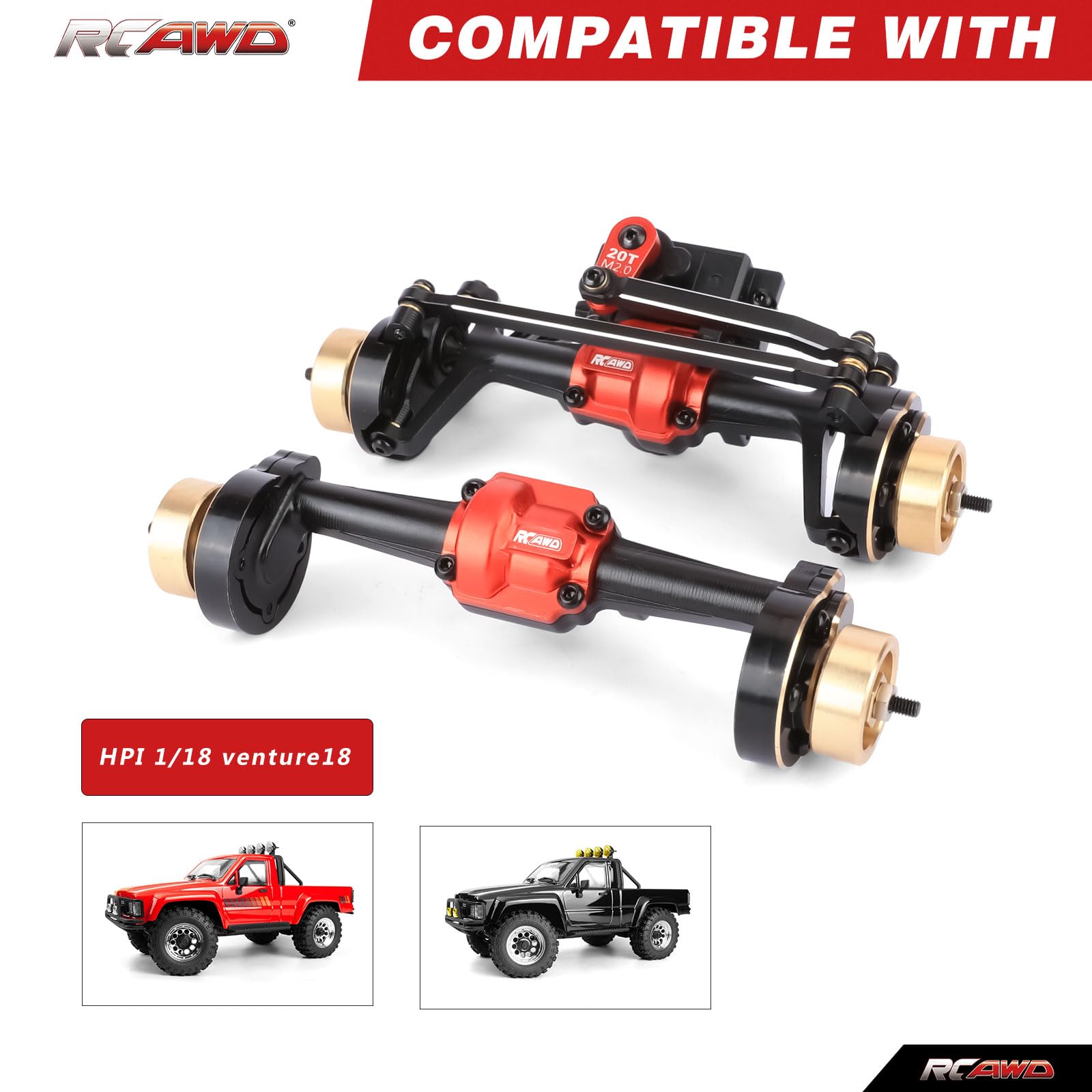 RCAWD HPI Venture 18 & Venture18 Flux SR5 Portal Axles Brass Set 216g & 20T RC Servo & Servo Mount & Servo Adapter Cable Upgrades