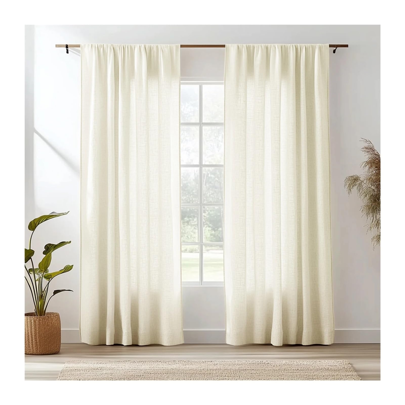 LUYSGBXR Linen Curtains Linen Curtains 160/216/240CM Length For Living Room Bedroom Rod Pocket Light Filtering Semi Window Curtain Boho Farmhouse Drapes