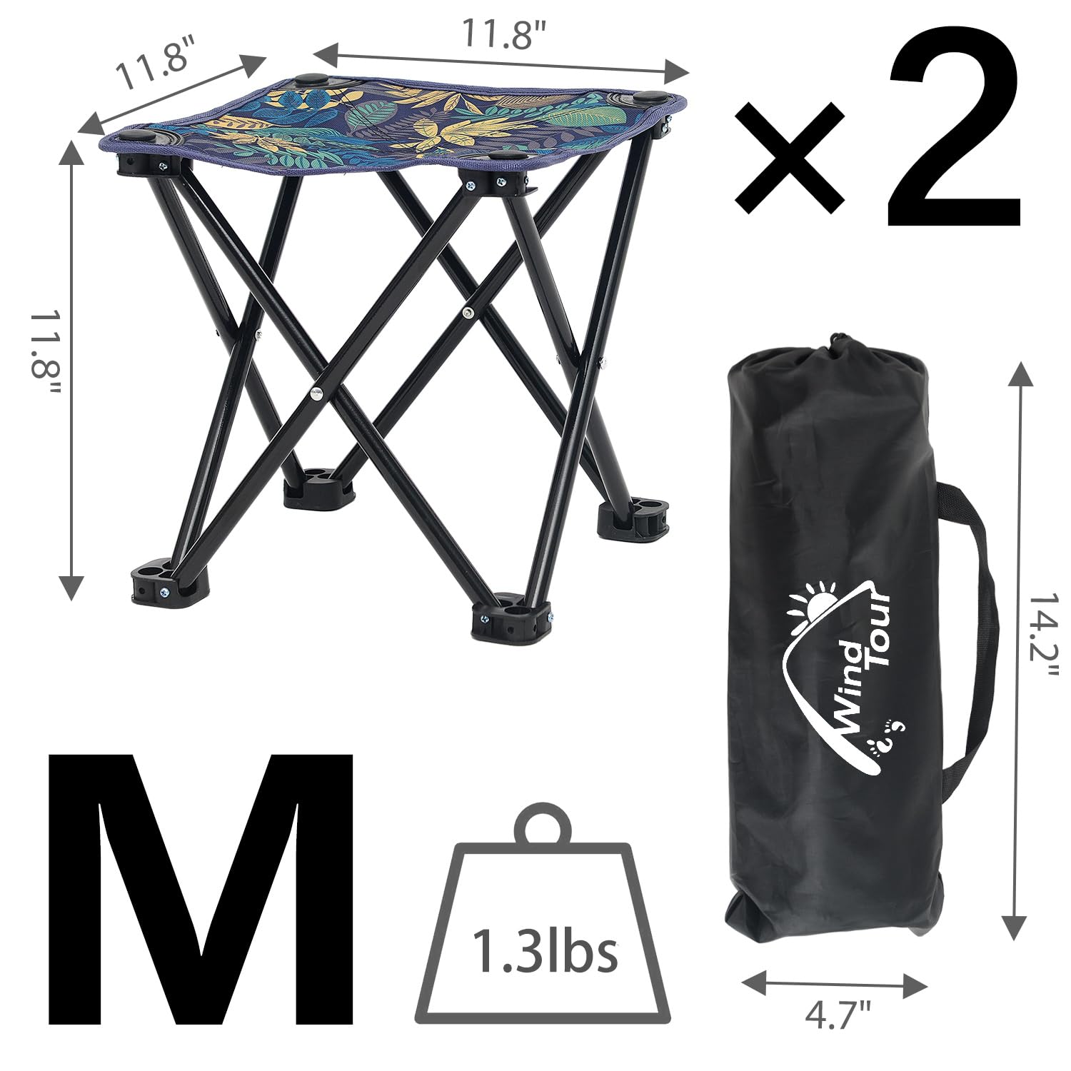 Wind Tour Tabouret de camping pliable portable léger pour la pêche, la randonnée, le jardinage et la plage avec sac de transport (Bleu-2)