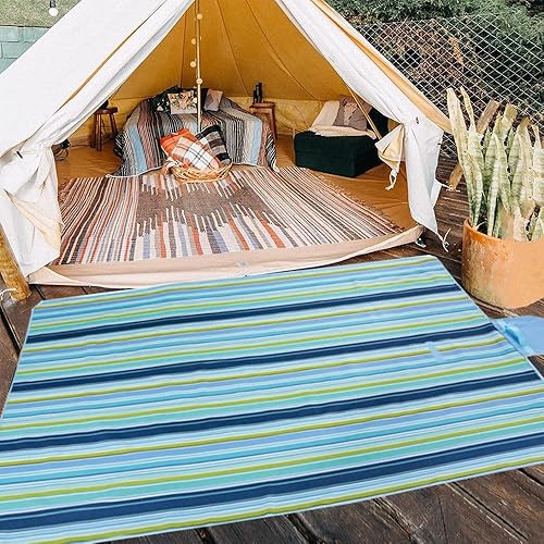 Miniatura 8 de Lchkrep Manta de picnic de playa de 80 x 60 pulgadas, grande, a prueba de arena, impermeable, manta de viaje portátil, tapete de juego para