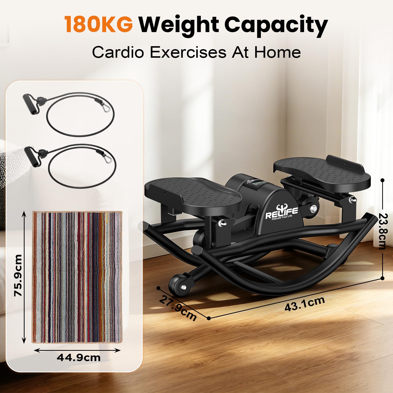 RELIFE Rebuild Your Life Stepper à Bascule pour la Maison Mouvement latéral en 3D Stepper à Bascule à Faible Impact pour Les Hanches et Les fessiers Peu encombrant pour la Maison et l'appartement.