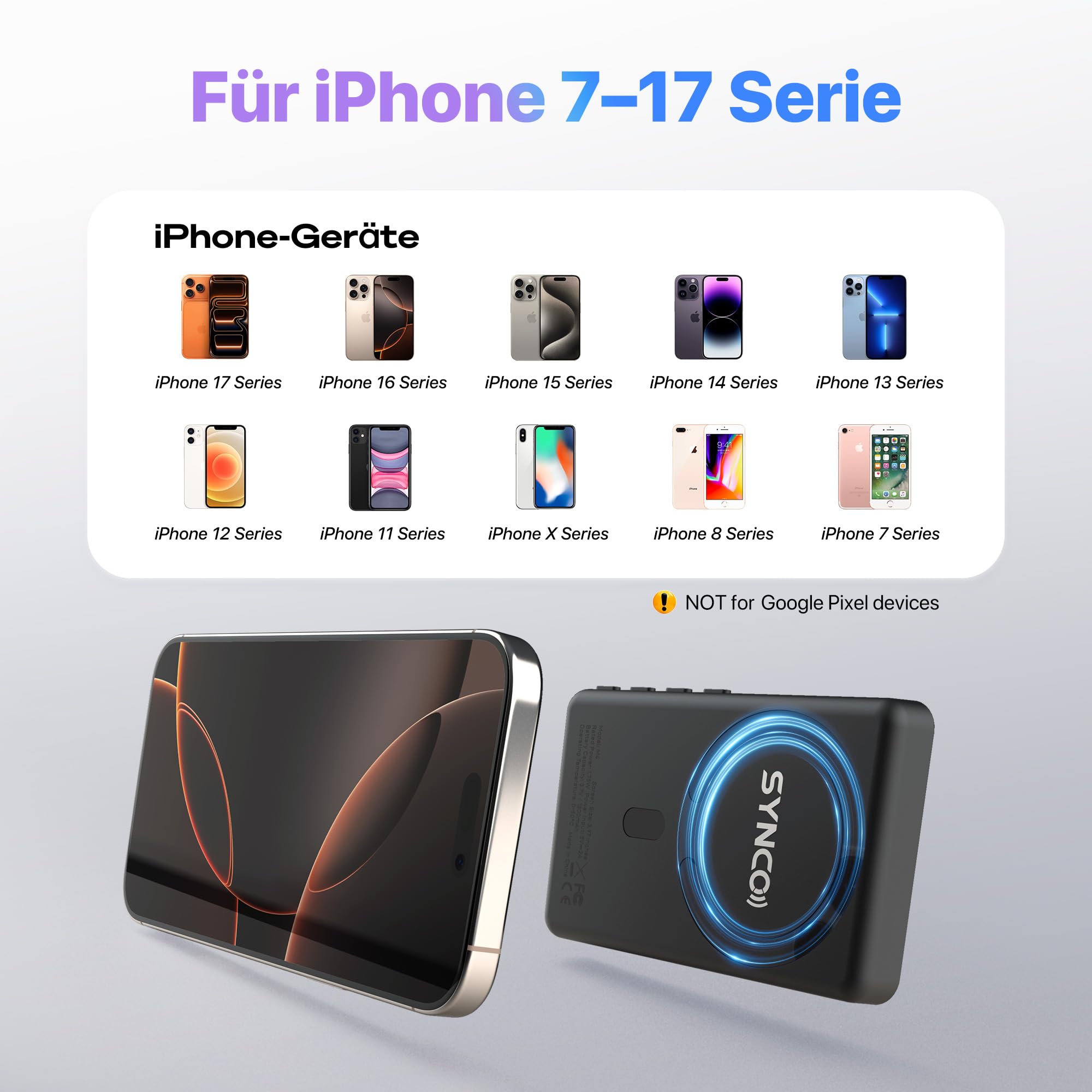 SYNCO XView Handy Selfie Monitor mit Touchscreen für iPhone 7-17 & Samsung, Magnetischer Smartphone Vlog Bildschirm, Kabellos 50M 3H Akku, mit Lautsprecher für TikTok YouTube Livestream (Schwarz)