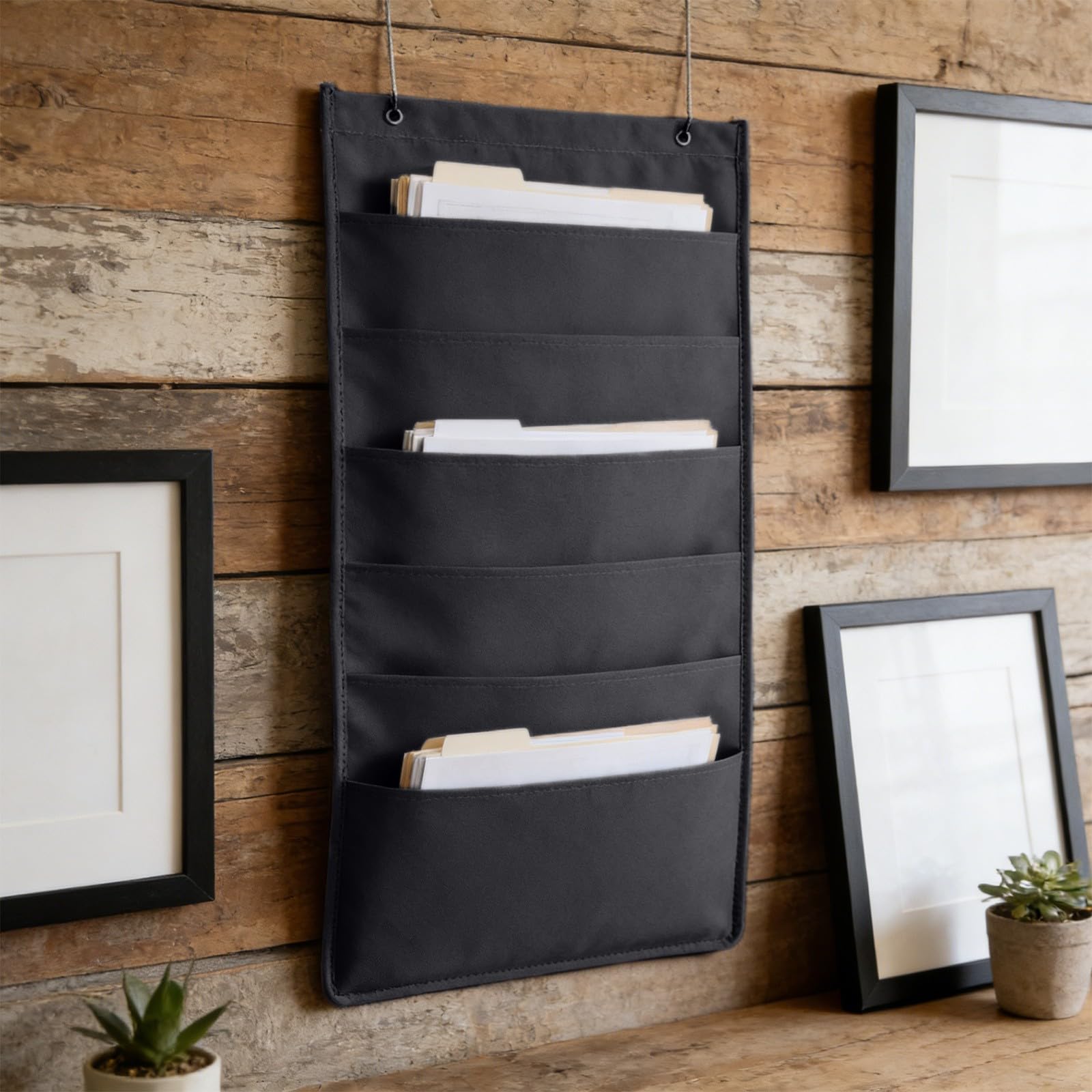 Wall Mounted File Organizer, Hanging Wall File Folder for Office School, Over The Door Document Storage, Pocket Chart for Legal Letter A4 Paper, Classroom Organization (Black, 6 Compartments)
