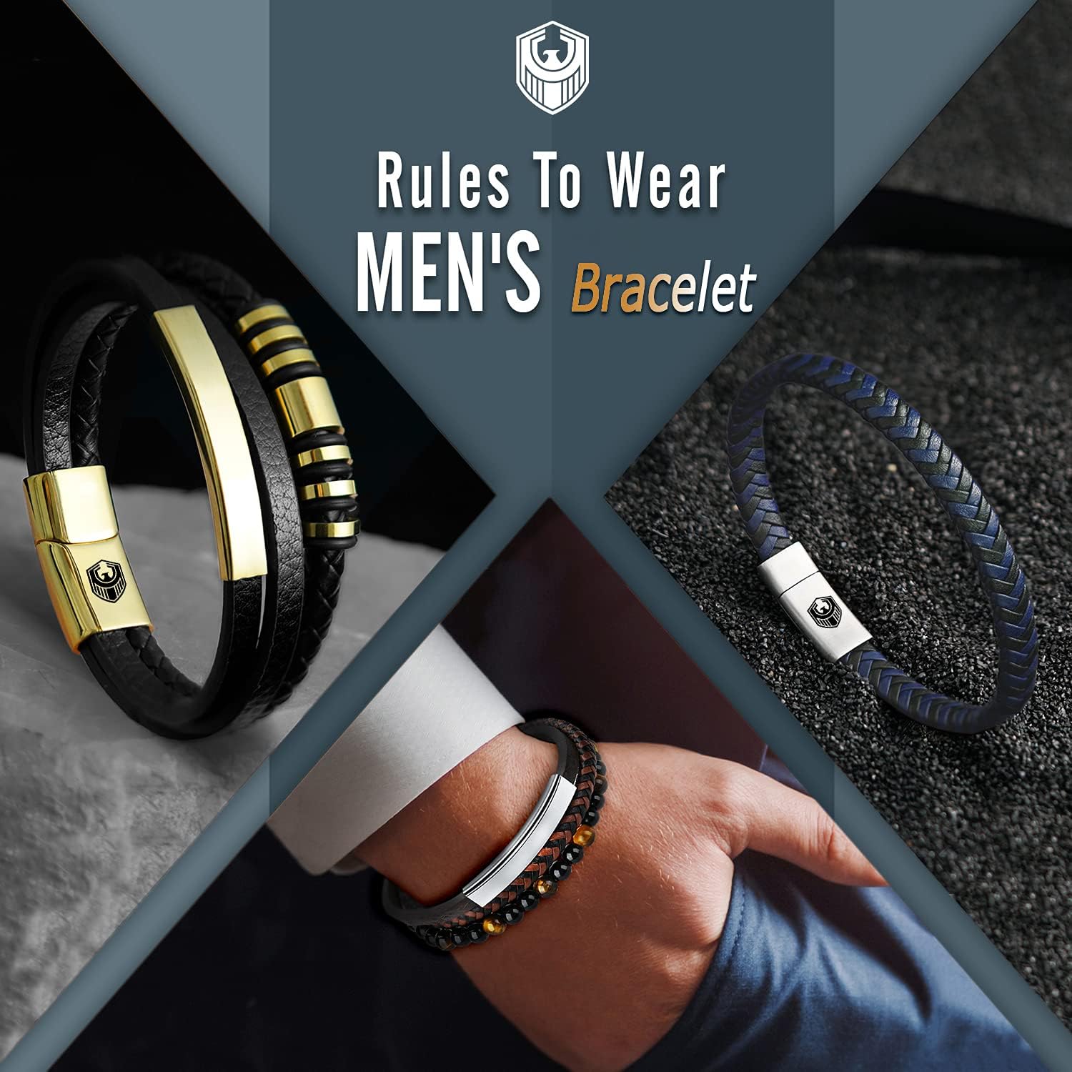 Handmade Bracelet cuir Homme, Bracelet Homme, Bracelets pour Homme, cuir Tressé et Fermoir Aimanté Acier Ioxydable
