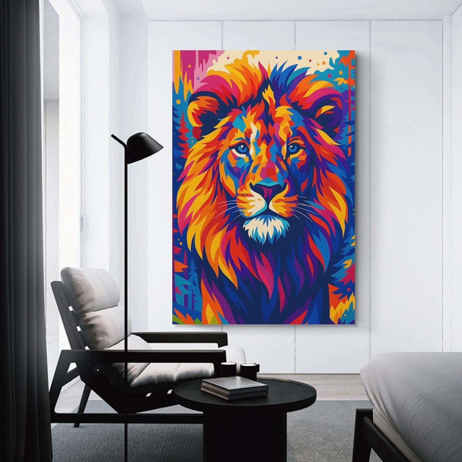 Junmoney Decorative Wall Artwork Colorful Lion Portrait in Forest, 20x30inch(50x75cm), for Calm Bedrooms, Home Corners Or Flats, An Easy Wall Refresh for Bedrooms